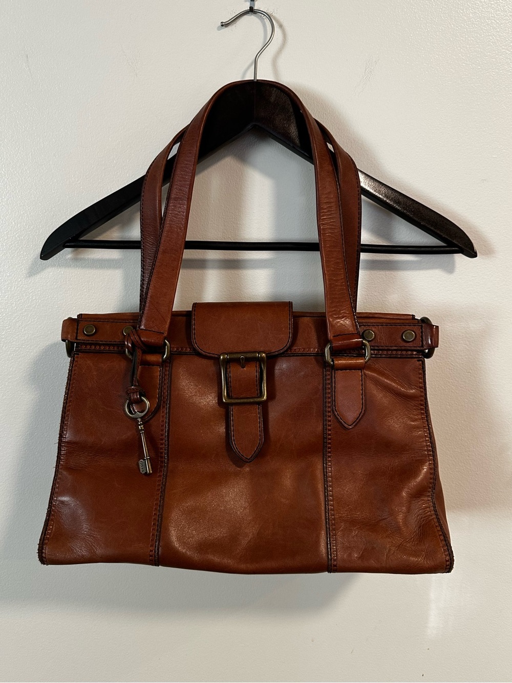 Fossil Cognac Leather Shoulder Bag Vintage Revival Collection EUC